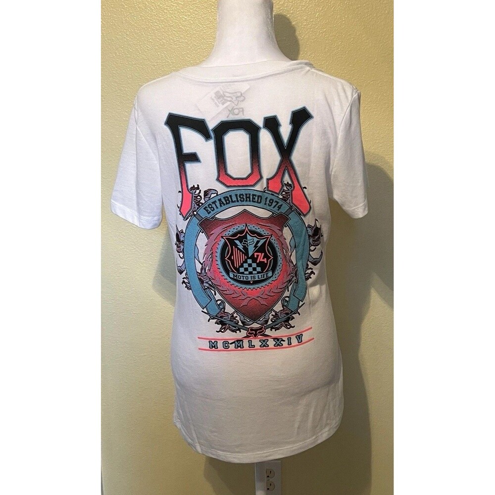 Fox Racing Moto is Life Established 1974 White Graphic Womens SS TShirt Sz L NWT - Picture 5 of 9